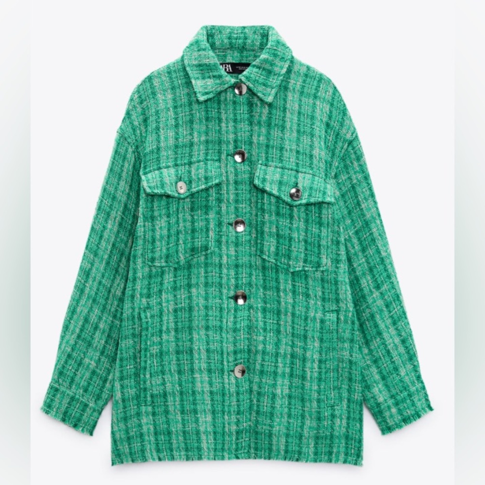 ZARA GREEN TWEED BUTTON UP